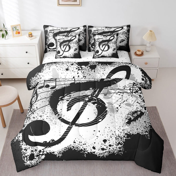 Erosebridal Musical Notes Bedding Queen Size,Splash Melody Comforter Sets with Sheets,Music Theme Decor,Lightweight,7 Pieces