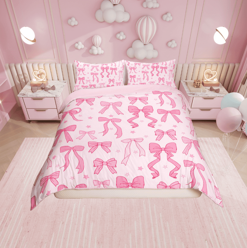 Erosebridal Kawaii Bowknot Comforter Cover Twin,Cartoon Stars Bedding Twin Size,Cute Bow Duvet Cover Twin,Lightweight Bow Tie Bedroom Decoration,Reversible,2-Piece(No Comforter)