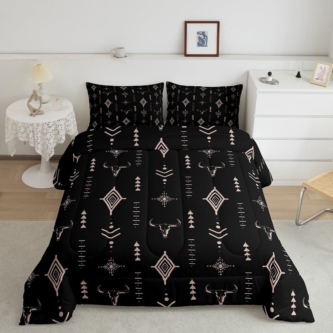 Erosebridal Vintage Geometry Bedding Full Comforter Set, Mandala Aztec Down Comforter, Black Gold, Lightweight