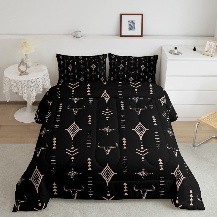 Erosebridal Vintage Geometry Bedding Full Comforter Set, Mandala Aztec Down Comforter, Black Gold, Lightweight