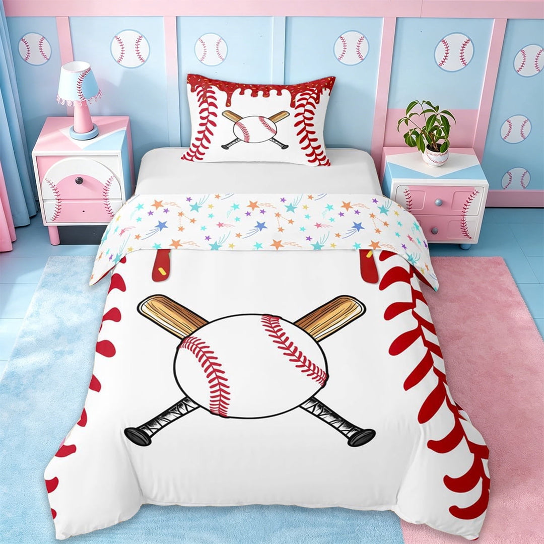 Erosebridal Baseball Ball Game Twin Bedding For Kids,Red Ice Cream Drip Print Duvet Cover Set,Reversible,2 Pieces(No Comforter)