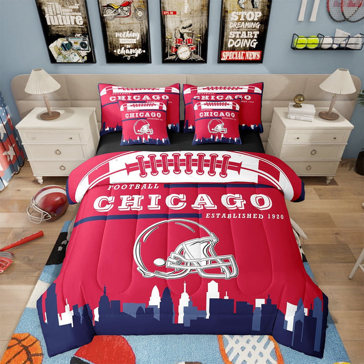 Football Bed in a Bag Twin 7 Piece,Sports Bedding Sets,American Football Fans Bed Set Rugby Player Strawberry Red Comforter Set with Sheets Football Lovers Sheets (Chicago)