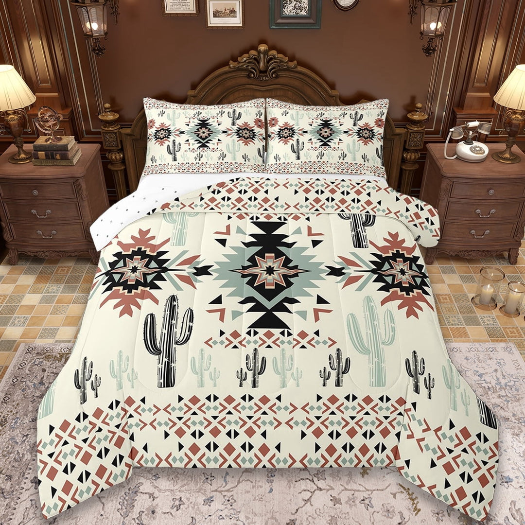 Erosebridal Retro Aztecs Bedding Sets Twin With Comforter,Tropical Plant Cactus Duvet Insert,Exotic Style Comforter Sets Twin Size, Super Cozy Bedroom Decor,2Pcs Reversible