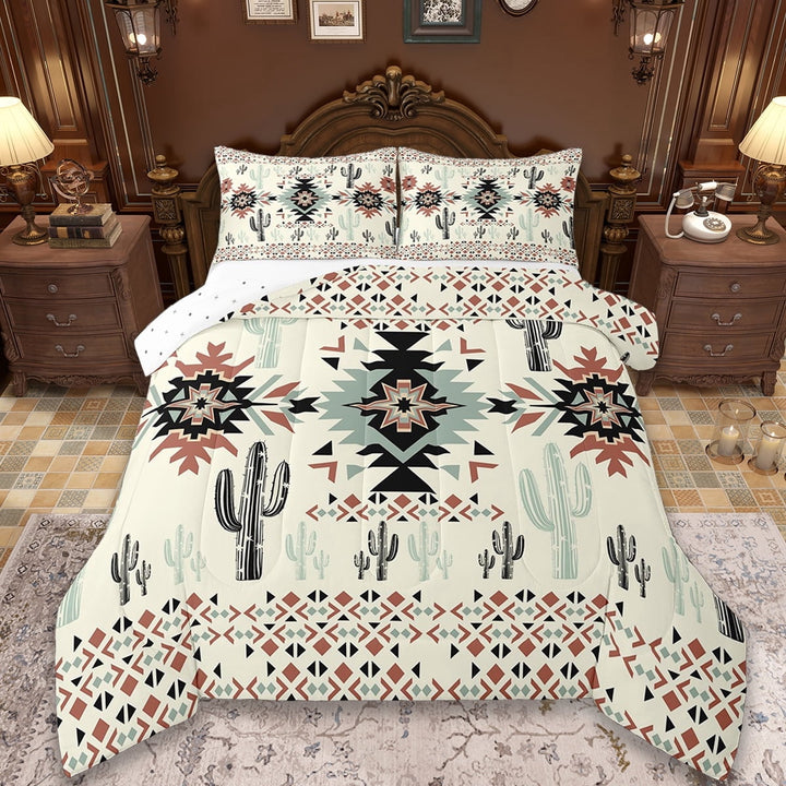 Erosebridal Retro Aztecs Bedding Sets Twin With Comforter,Tropical Plant Cactus Duvet Insert,Exotic Style Comforter Sets Twin Size, Super Cozy Bedroom Decor,2Pcs Reversible