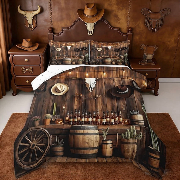 Erosebridal Adult Boho Exotic Bull Skull Full Size Comforter Sets,Retro Cowboy Boots West Wild Desert Bedding Sets For Men,Reversible,3pcs