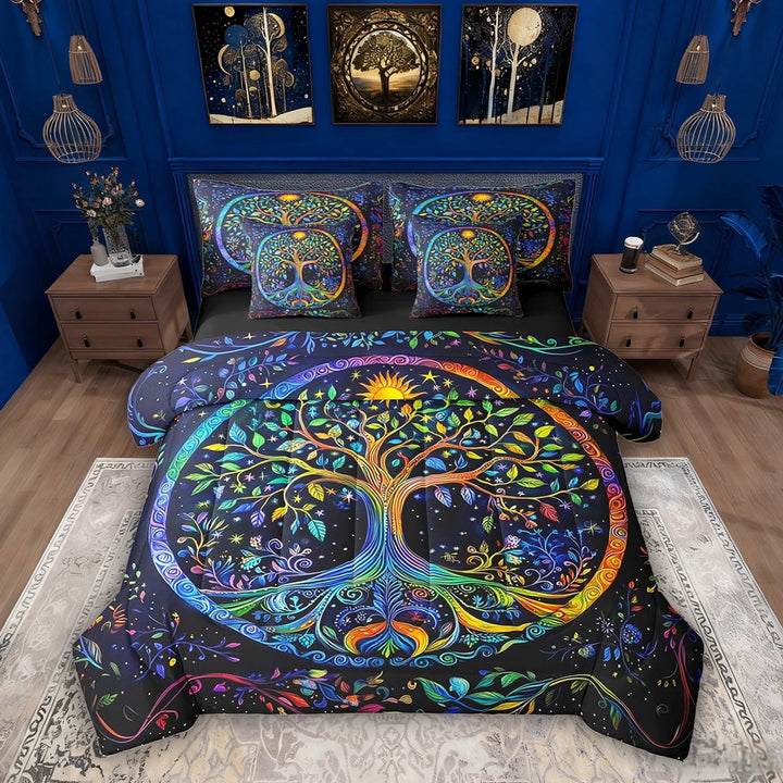 Erosebridal Bohemian Tree of Life Twin Bedding Sets, Gothic Bohemian Bedding Comforter Set, Black Reversible, 7-Piece