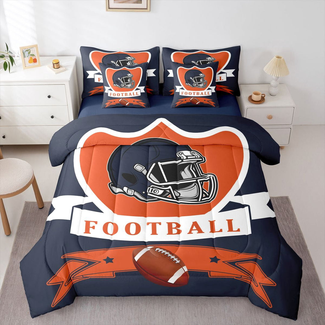 Erosebridal Football City Chicago Bedding, Soccer Sport Bed in a Bag, Navy Orange Reversible Bed Set, Microfiber Bedroom Decoration, 7pcs