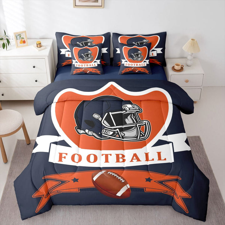 Erosebridal Football City Chicago Bedding, Soccer Sport Bed in a Bag, Navy Orange Reversible Bed Set, Microfiber Bedroom Decoration, 7pcs