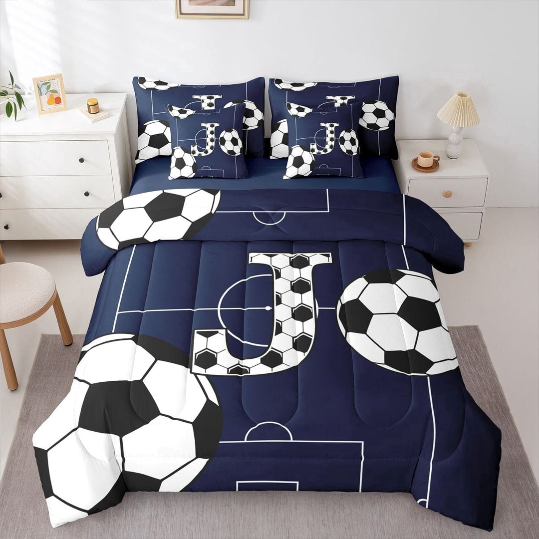 Erosebridal Kids Est Soccer Sleep Twin Bedding Sets, Cute J Letter Bedding Comforter Set, 7 Pieces