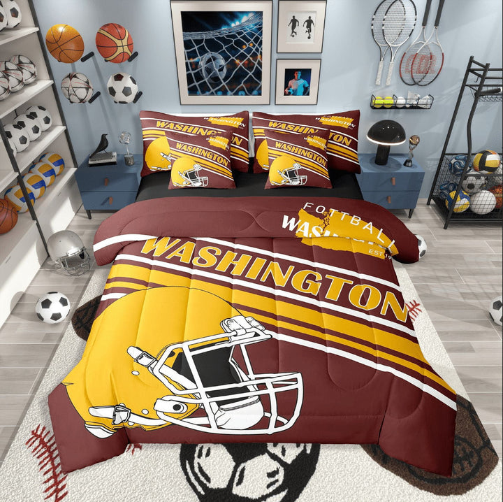 Erosebridal Ball Game Football Bedding Sets Twin Size,Brown Golden Comforter Sets with Sheets,Sport Theme Decor(Washington),Reversible,Breathable,7pcs