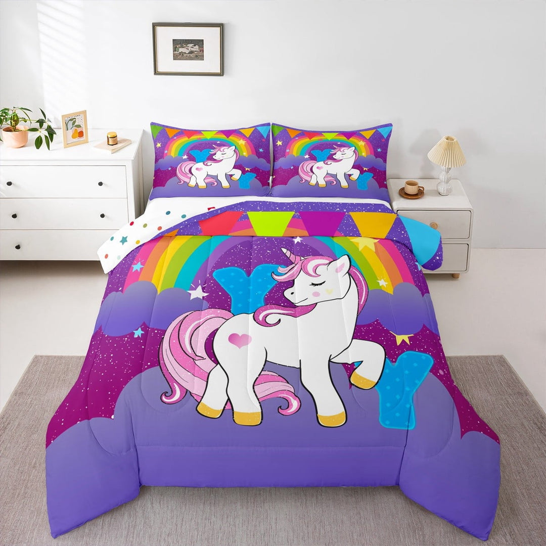 Erosebridal Monogrammed Y Bedding Sets Twin with Comforter, Dreamy Unicorn Duvet Insert, Initial A to Z Letter Reversible Comforter Sets Twin Size, Breathable Bedroom Decoration, 2pcs