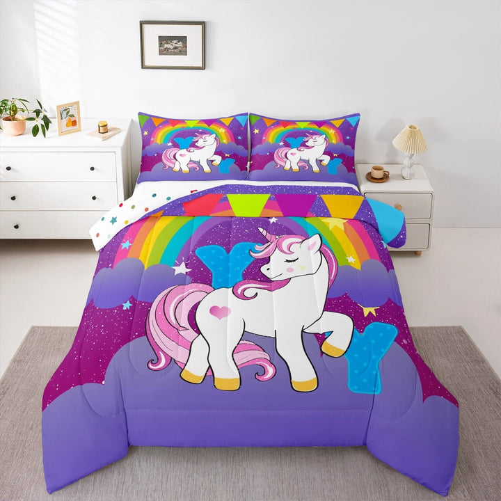 Erosebridal Monogrammed Y Bedding Sets Twin with Comforter, Dreamy Unicorn Duvet Insert, Initial A to Z Letter Reversible Comforter Sets Twin Size, Breathable Bedroom Decoration, 2pcs