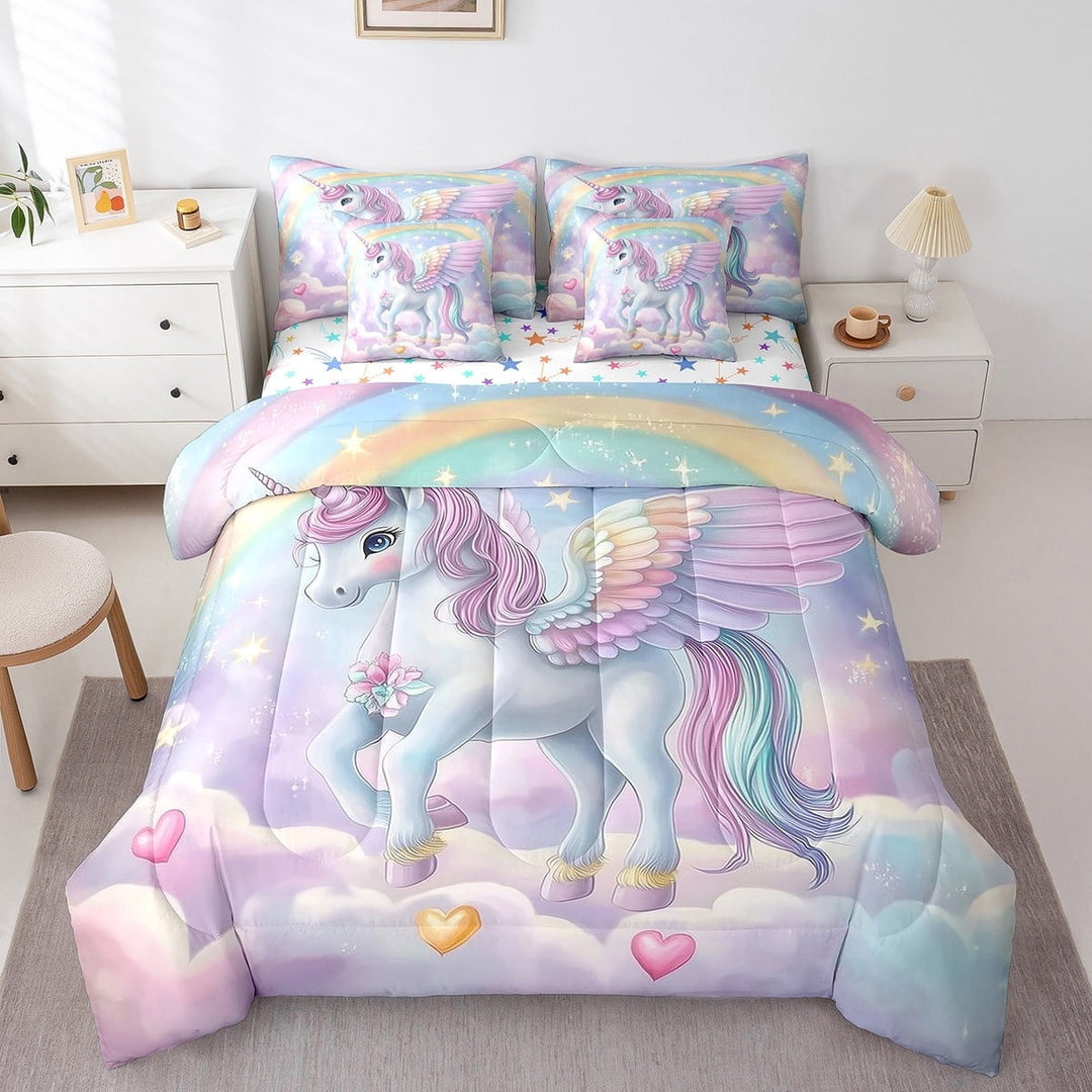 Erosebridal 7 Piece Unicorn Bed In A Bag Twin Size Rainbow Unicorn Bedding Sets Galaxy Stars Fantasy Decor Comforter Set With Sheets Kawaii Unicorn Bed Set Blue And Purple Comforter Set