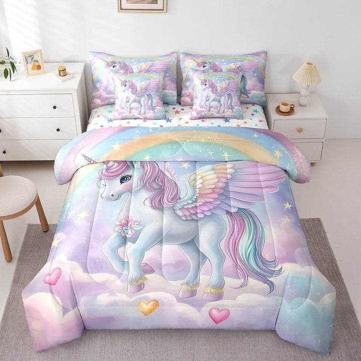 Erosebridal 7 Piece Unicorn Bed In A Bag Twin Size Rainbow Unicorn Bedding Sets Galaxy Stars Fantasy Decor Comforter Set With Sheets Kawaii Unicorn Bed Set Blue And Purple Comforter Set