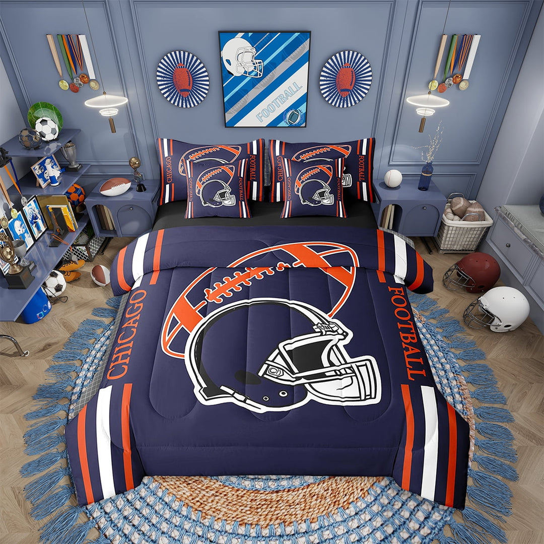 Erosebridal American Football Comforter Set Twin 7 Pcs Rugby Games Sport Arena Deep Purple Orange Bedding Set Sports Theme Bed in a Bag with Comforter,Sheets