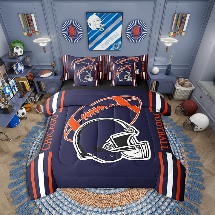 Erosebridal American Football Comforter Set Twin 7 Pcs Rugby Games Sport Arena Deep Purple Orange Bedding Set Sports Theme Bed in a Bag with Comforter,Sheets