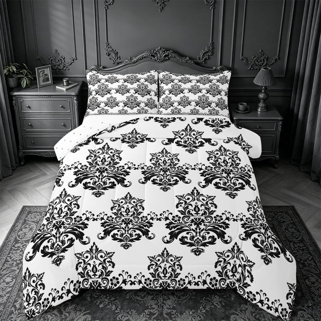 meiyoeat Vintage Bohemian Damask King Size Comforter Sets For Adults,Retro Victorian Baroque Comforters King Size For Men Women,Reversible,3pcs