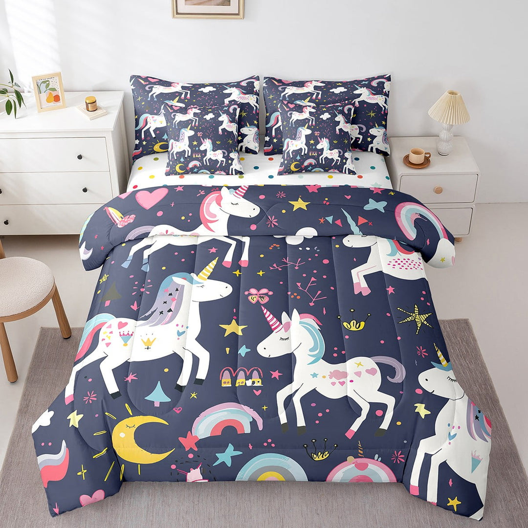 Rainbow Unicorn Comforter Set Twin Size with Sheets -7 Pieces Bed in a Bag Cute Dreamy Horse Bedding Sets,Cartoon Magical Animal Bed Set with Comforter,Sheets,Pillowcases &amp; Shams