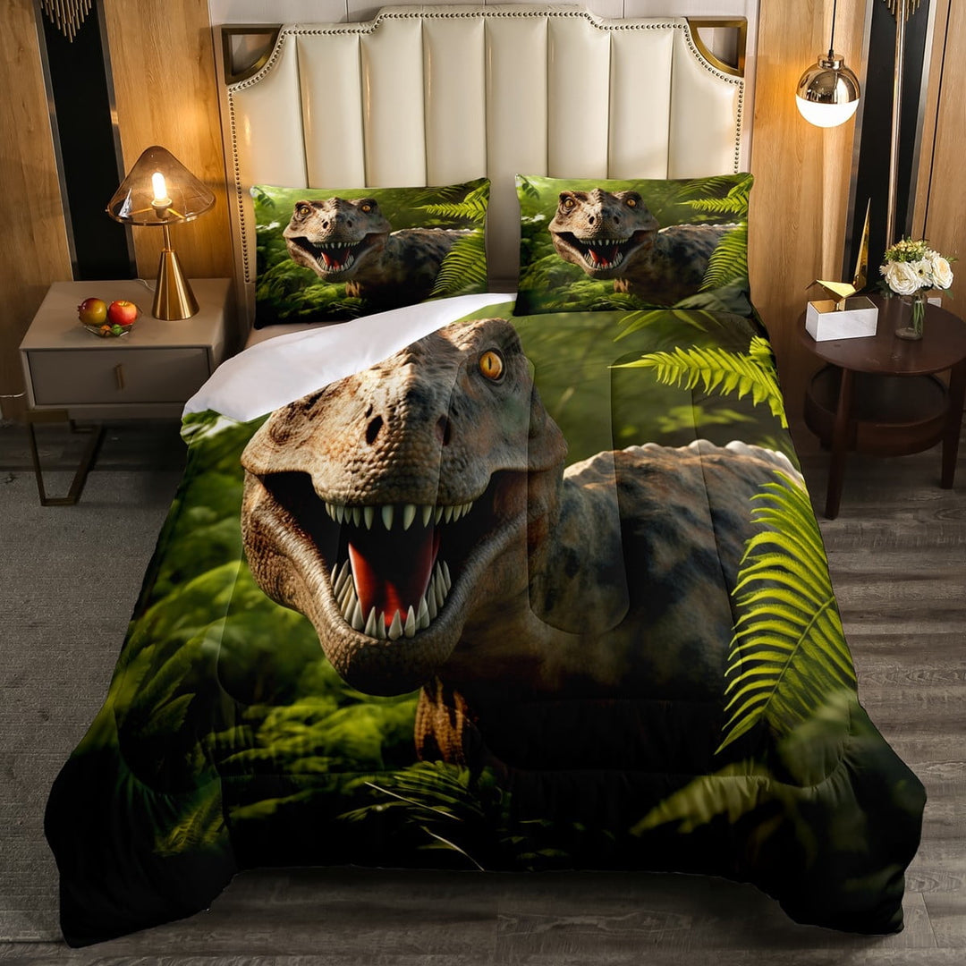 Erosebridal Dinosaur Bedding Comforters &amp; Sets Jungle Animal Comforter Set Twin Size, 3D Reptile Animals Bedding Sets Tropical Rainforest Botanical Leaves Quilt,1 Comforter 1 Pillowcase