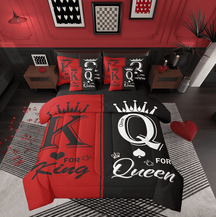 Erosebridal Black White Red Couple Queen Bedding Set 7 Piece For Adults Men Women,King And Queen Crown Comforter Set With Sheets Mr Mrs His Her Bed In A Bag Romantic Valentine&