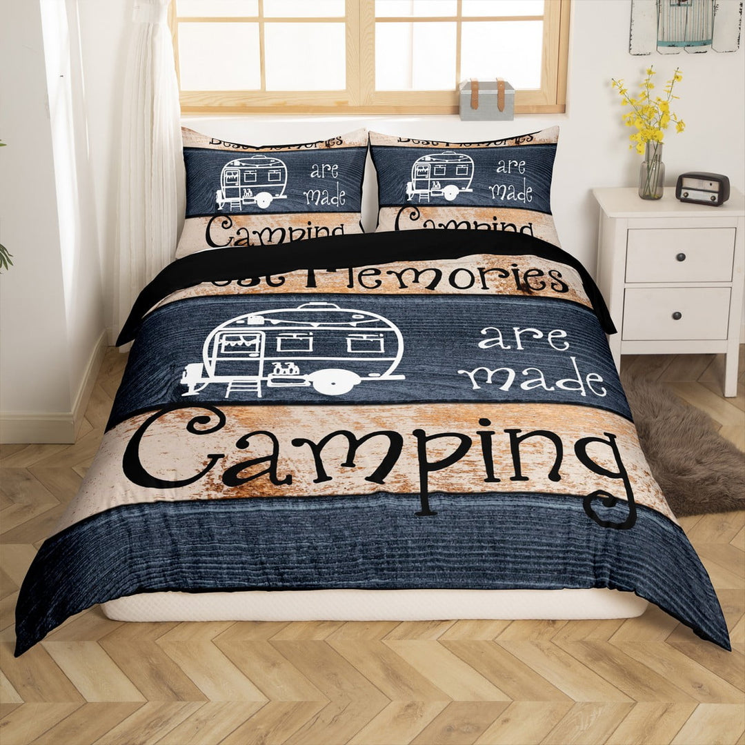 Manfei Female Men Women RV Car 2pcs Duvet Cover Twin,Happy Camping Adventure Theme Bedding Sets Twin Size,Vintage Retro Aesthetic Comforter Cover Breathable,Breathable Bedroom Decor(No Comforter)