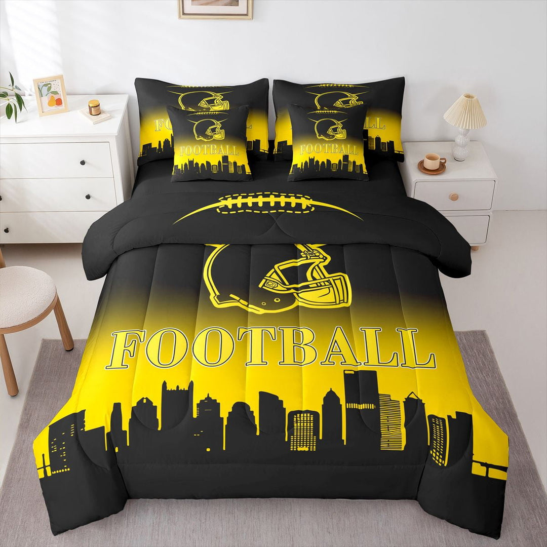 Erosebridal Football Hombres 7 Pieces Comforter Sets Queen Size Pittsburgh Bedding Set Gifts for Football Fans, Sport City Bed in a Bag with Comforter Men Boys