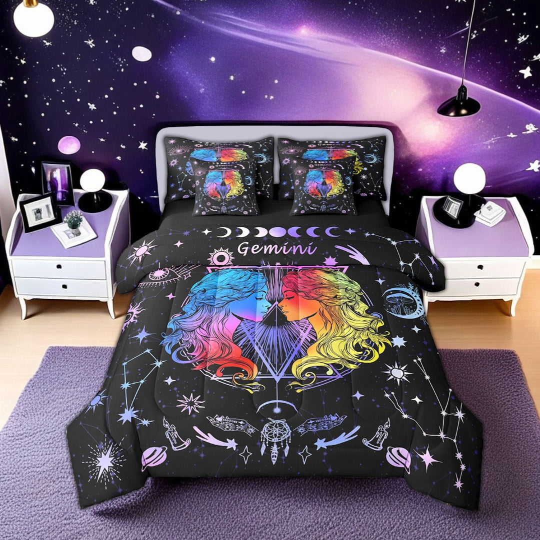 Erosebridal Gemini Gifts Bedding Twin Size, Twelve Constellations Comforter Sets with Sheets, Astrology Horoscope Room Decor, Reversible 7pcs