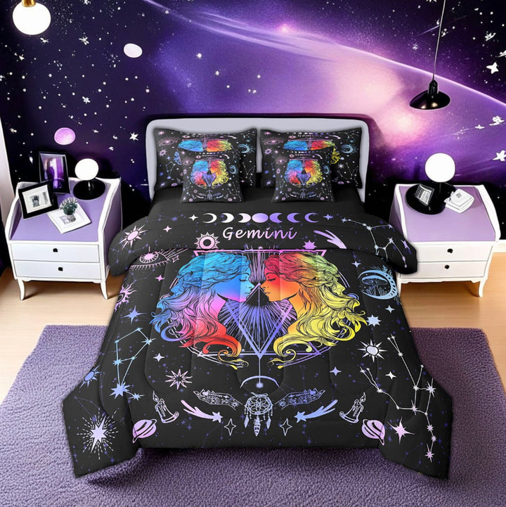 Erosebridal Gemini Gifts Bedding Twin Size, Twelve Constellations Comforter Sets with Sheets, Astrology Horoscope Room Decor, Reversible 7pcs