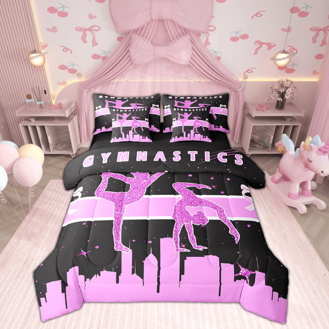 Pink Bedding Comforter Sets 7pcs Girly Gymnastics Bed in a Bag Dance Sports Full Bedding Sets Trippy Stars Comforter Set Glitter Galaxy Universe Bedding Sets &amp; Collections Black Pink All-Season