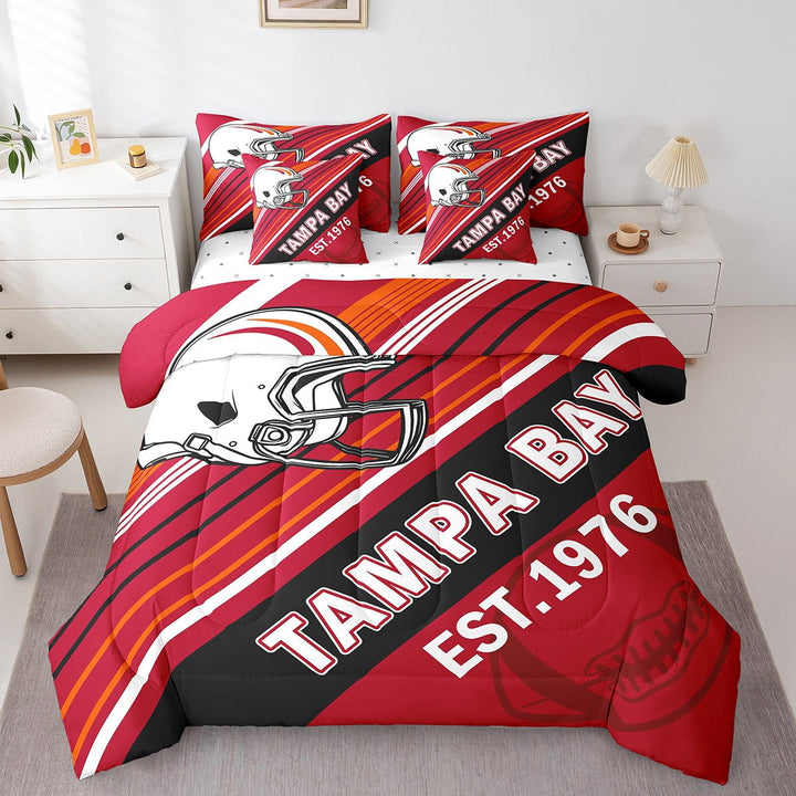 Erosebridal Sport Football Bedding Sets Twin Size,Stripes Comforter Sets with Sheets,Room Decorative (Tampa Bay),Reversible,Breathable,7-Piece