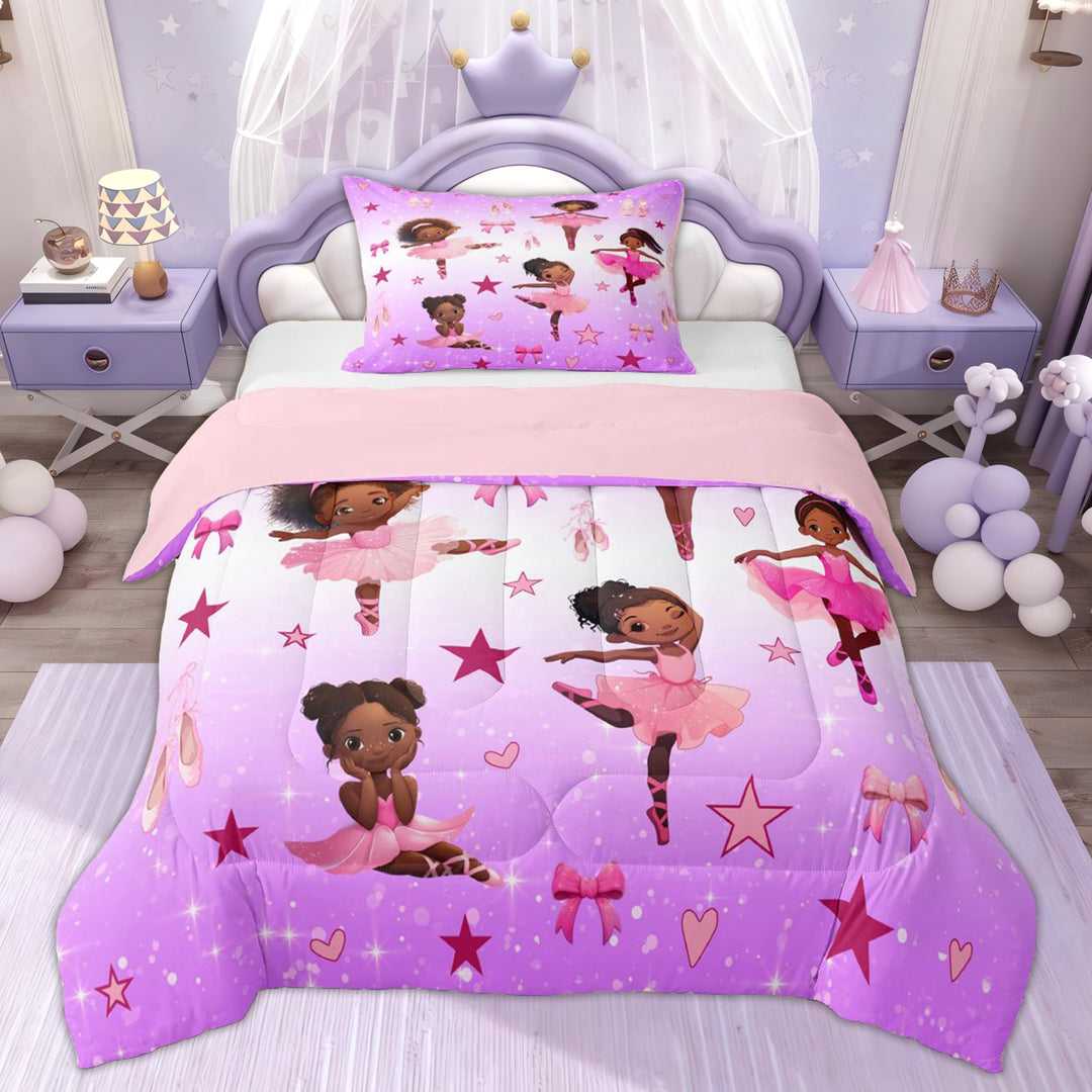 Erosebridal Black Princess Girl Twin Comforter Sets, Purple Pink Bowknot Bedding Set, 2 Pieces