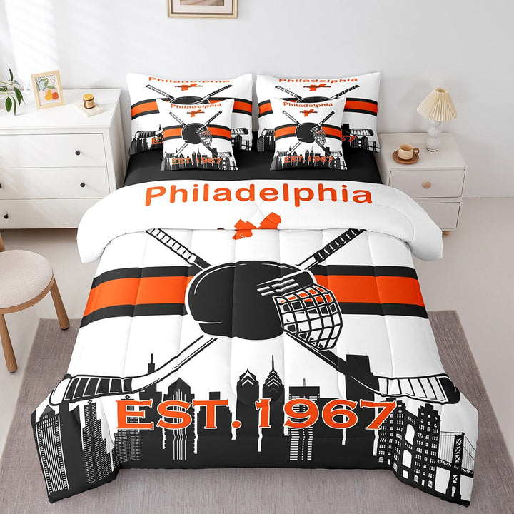 Erosebridal Comforters Twin Size Set with Sheets Ice Hockey - 7 Pieces Bed in a Bag Twin Hockey Beddding Sets with Comforter, Sheets, Pillowcases &amp; Shams for Hockey Player,Philadelphia