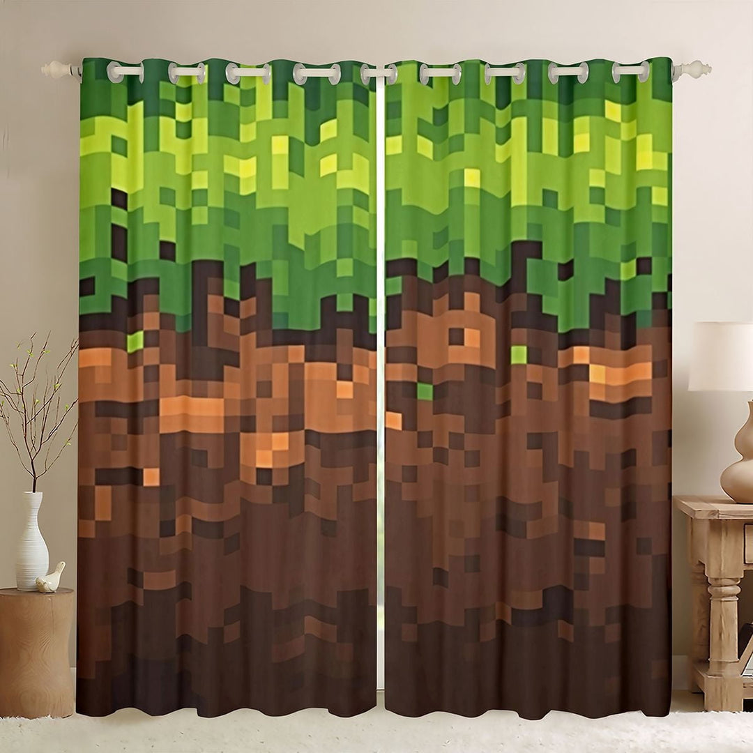 jejeloiu Pixel Grid Curtains Pack of 2 (42x84 Each),Miners Game Curtains Blackout,Geometric Patchwork Plaid Bedroom Curtains For Boys Girls,Super Cozy Room Decor