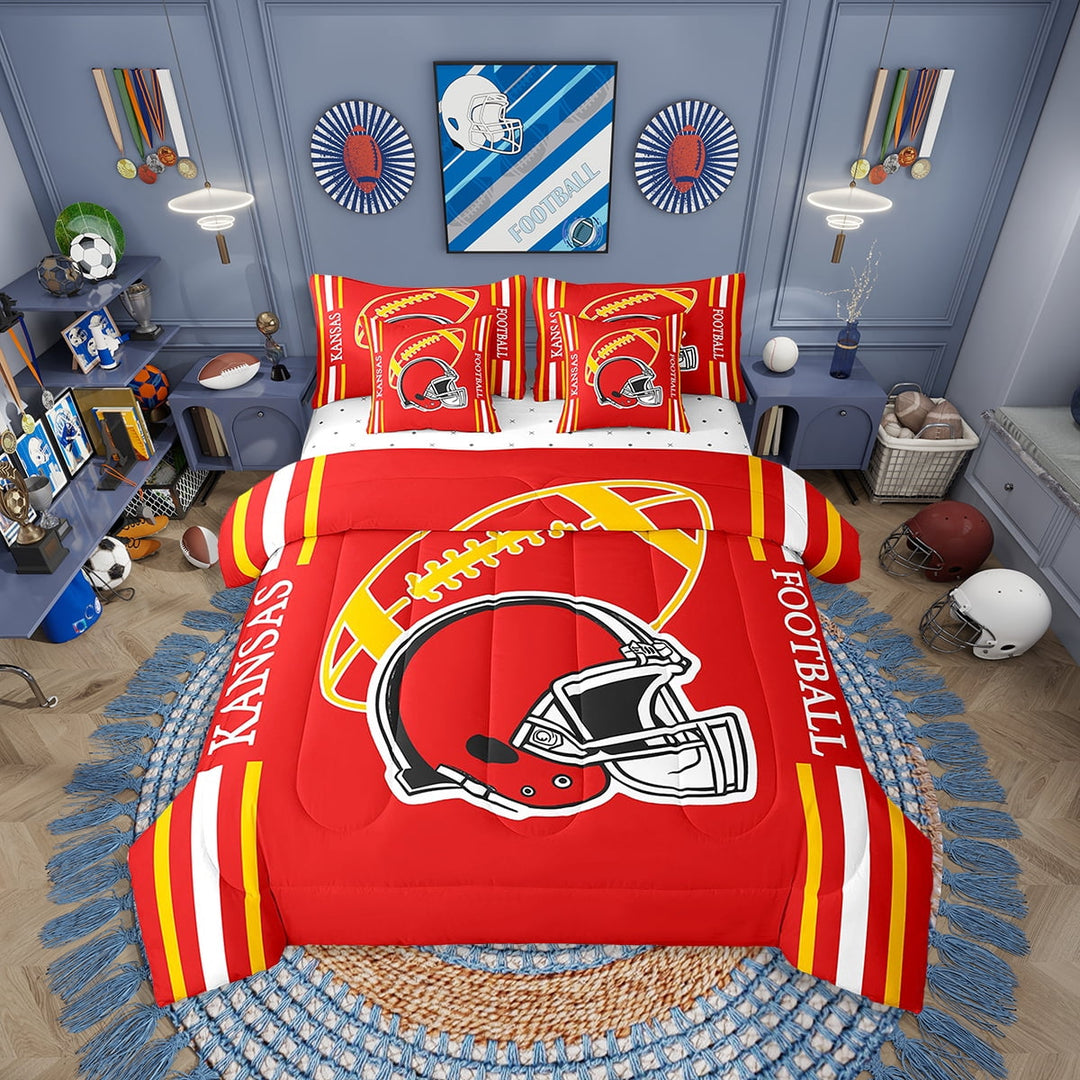 Eosebridal American Football Duvet Cover Twin 7 Pieces Rugby Games Sport Arena Red Yellow Bedding Set Sports Theme Bed in a Bag with Comforter,Sheets