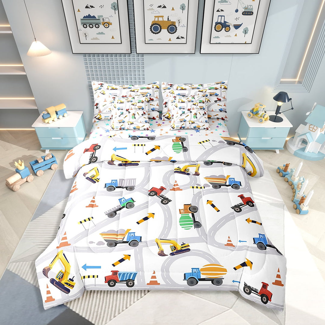 Erosebridal Truck Bedding Twin Size, Traffic Geomrtry Lines Bed in a Bag Twin size, Vehicle Car Room Decor, Reversible
