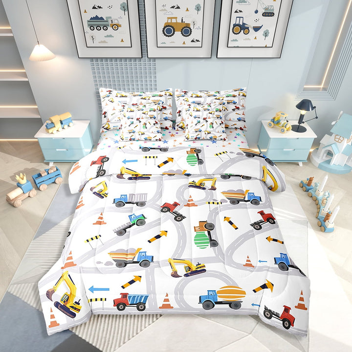 Erosebridal Truck Bedding Twin Size, Traffic Geomrtry Lines Bed in a Bag Twin size, Vehicle Car Room Decor, Reversible