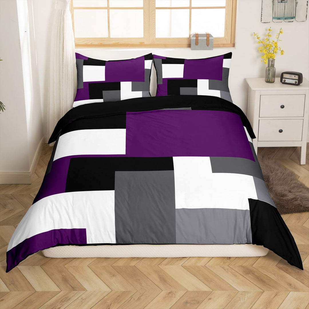 Manfei Abstract Plaid 2pcs Duvet Cover Twin for Boys Girls,Sqare Rectangle Bedding Sets Twin Size,Mid Century Geometric Grid Comforter Cover Breathable(No Comforter)