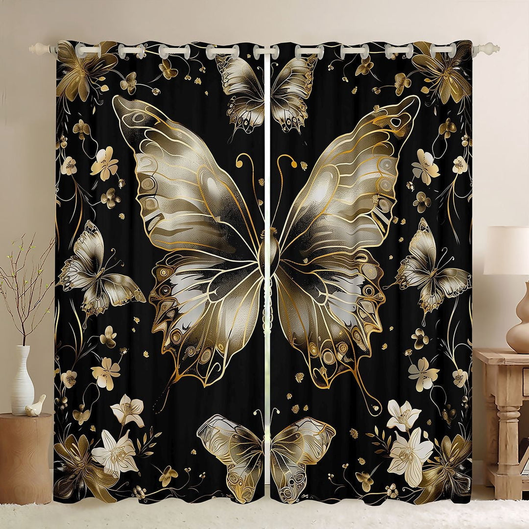 Manfei Flowers Butterflies Boy Girl Blackout Curtains Set of 2 (52x84 Each),Vintage Aesthetic Window Curtains,Exotic Style Curtains and Drapes,Super Cozy Room Decor