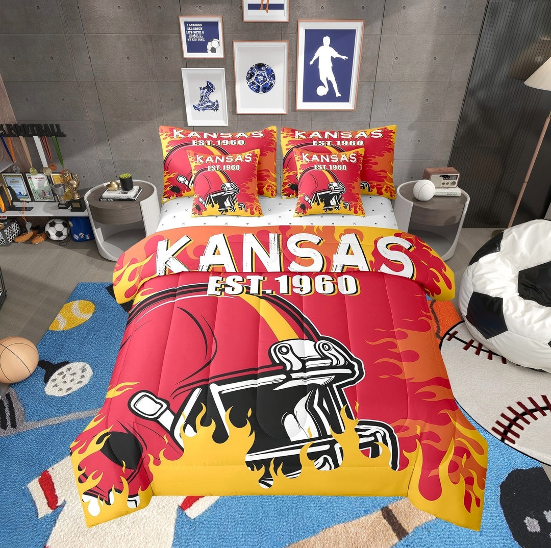 Erosebridal 3D Rugby Print Bedding Sets Twin Size, American Football City Bedding Accessories, Sports Theme Decor, 7pcs