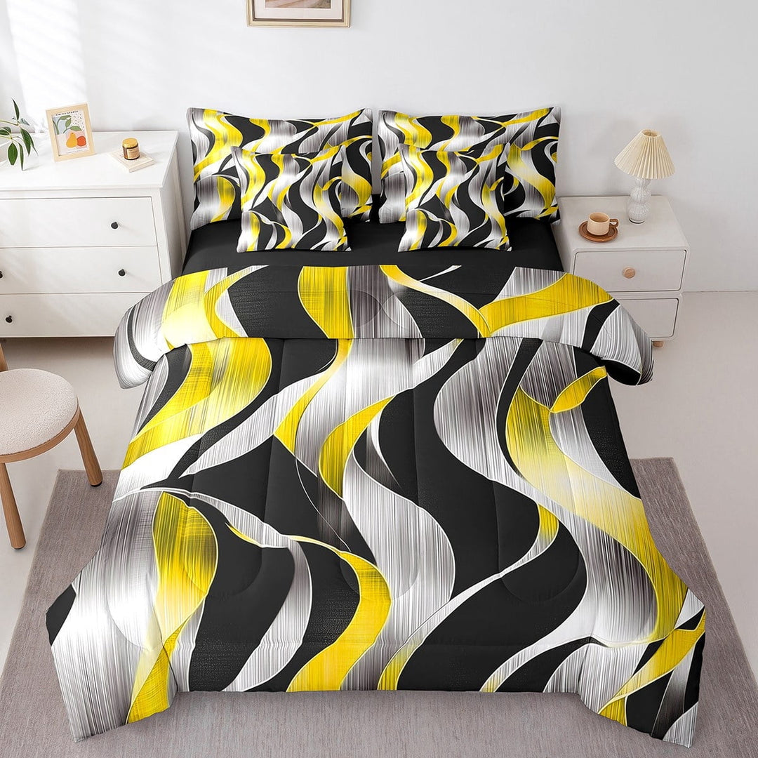 Erosebridal Lines Spiral Bedding Sets Twin Size,Geometric Stripes Comforter Sets with Sheets,Abstract Artwork Bed in a Bag Twin size,Breathable Swirl Room Decor,Reversible,7pcs