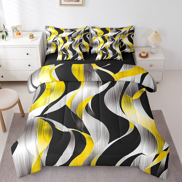 Erosebridal Lines Spiral Bedding Sets Twin Size,Geometric Stripes Comforter Sets with Sheets,Abstract Artwork Bed in a Bag Twin size,Breathable Swirl Room Decor,Reversible,7pcs