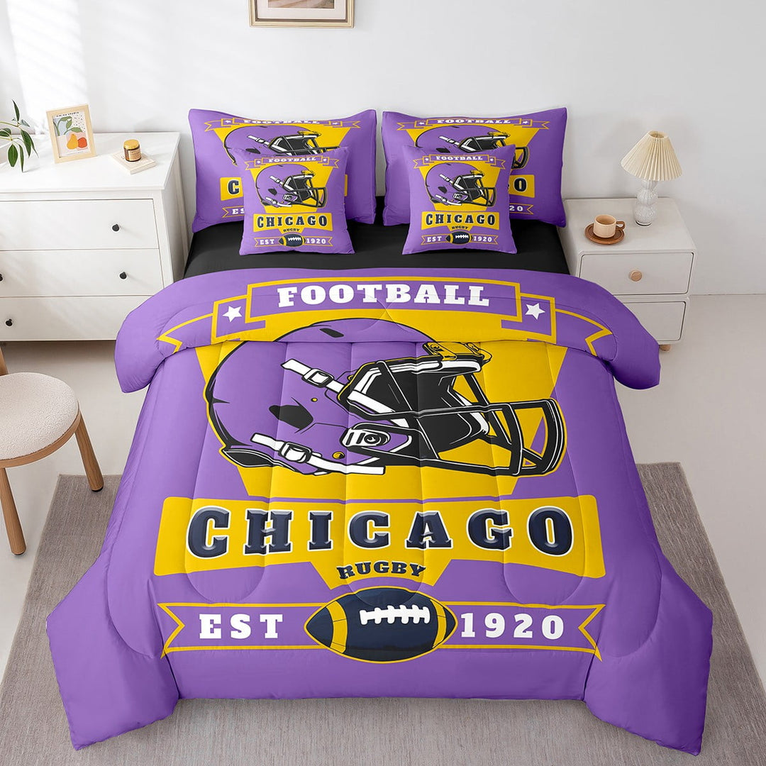 Erosebridal American Football Bedding Sets Full Size 7-Piece , Reversible, Purple, Chicago
