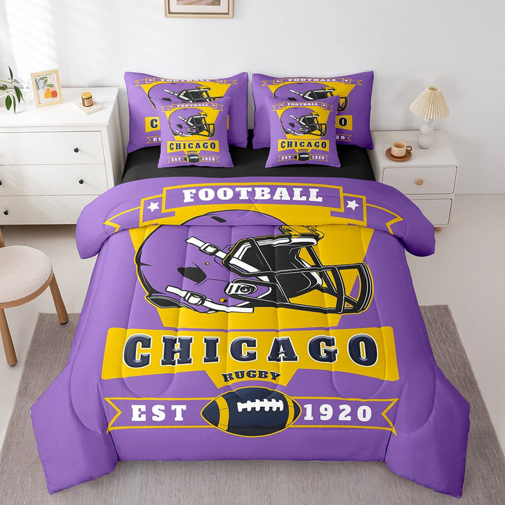 Erosebridal American Football Bedding Sets Full Size 7-Piece , Reversible, Purple, Chicago