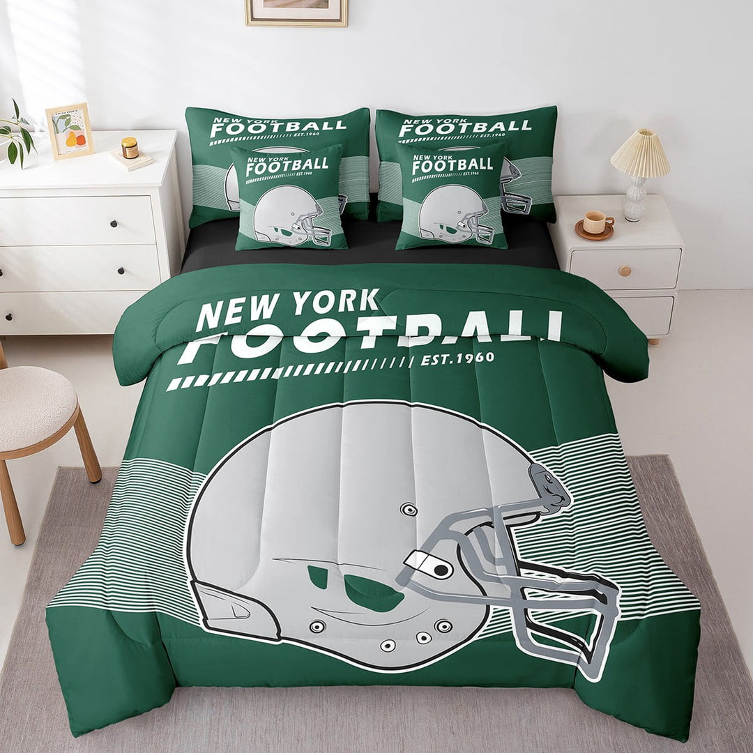 Erosebridal American Football Comforter Set Bed in a Bag Sports Game Bedroom Comforter with Sheets Queen 7-Piece,New York(1 Comforter, 1 Flat Sheet 1 Fitted Sheet 2 Pillowcases 2 Throw Pillow Covers)