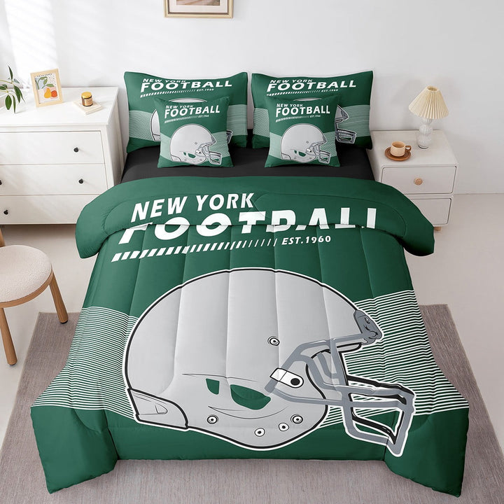 Erosebridal American Football Comforter Set Bed in a Bag Sports Game Bedroom Comforter with Sheets Queen 7-Piece,New York(1 Comforter, 1 Flat Sheet 1 Fitted Sheet 2 Pillowcases 2 Throw Pillow Covers)