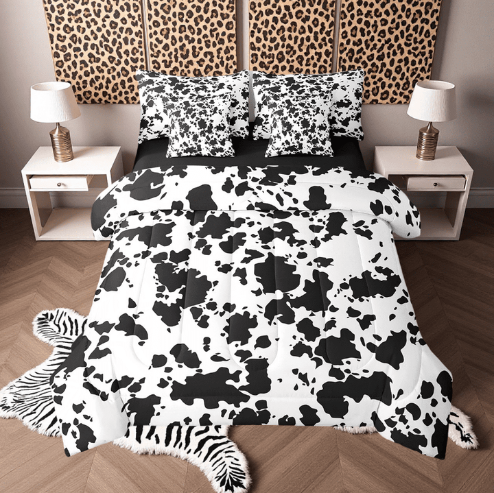 Erosebridal Cow Print 7 Piece Bed in a Bag Twin,Milk Cow Cattle Bedding Set Bed Sheets Teens Adults,Animal Farmhouse Comforter Set,Black White Bull Cowhide Sheet Set with Comforter