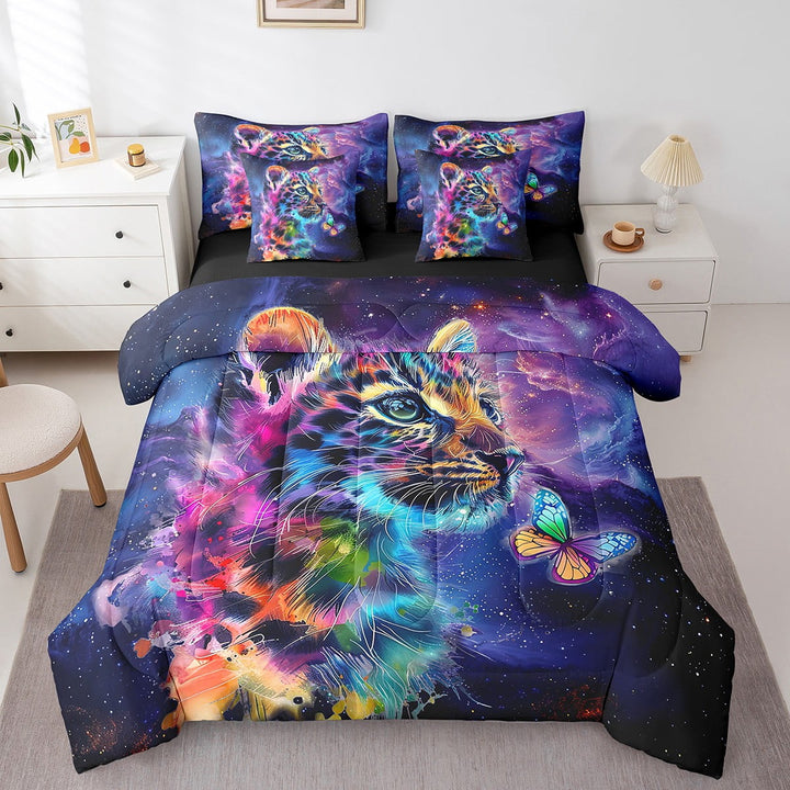 Leopard Cheetah Print Bedding Comforter Sets 7pcs Woodland Wildlife Bed in a Bag Cartoon Animal Twin Bedding Sets Mystic Galaxy Nebula Comforter Set Rainbow Butterfly Bedding Sets