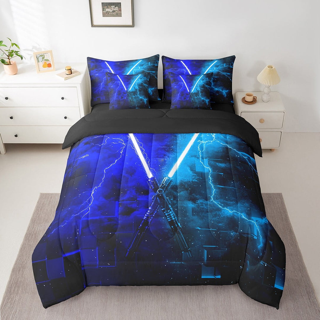 Erosebridal Gaming Lightning Bedding Sets Twin Size, Neon Lightning Comforter Sets with Sheets, Modern Fashion Decor, Reversible