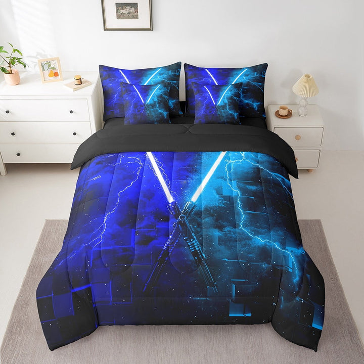Erosebridal Gaming Lightning Bedding Sets Twin Size, Neon Lightning Comforter Sets with Sheets, Modern Fashion Decor, Reversible