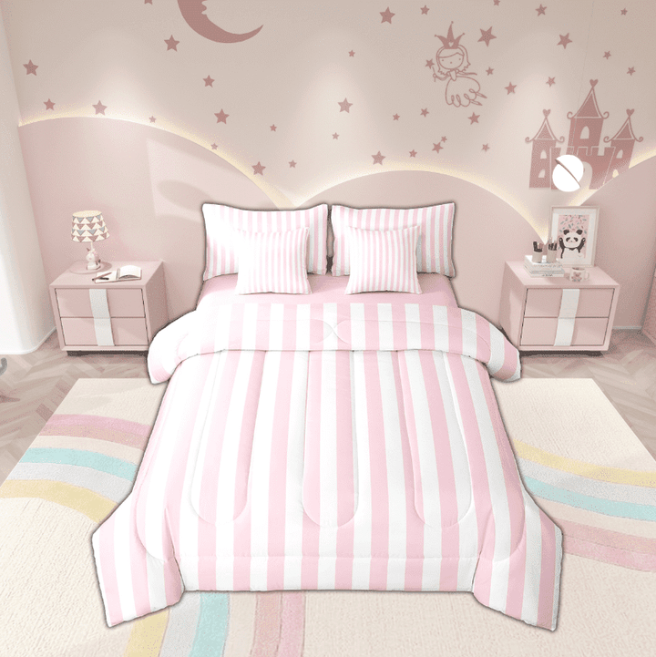 Erosebridal Teens Abstract Bedding Twin Size, Pink Geometric Bed Set, Modern Fasgion Reversible Bedding Sets Twin Size, Breathable Room Decoration, 7pcs